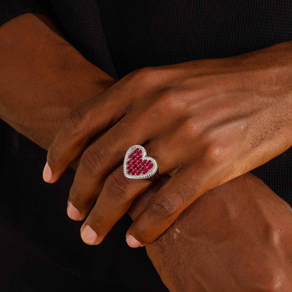 Heart design micro-inlaid zircon Hip Hop Ring