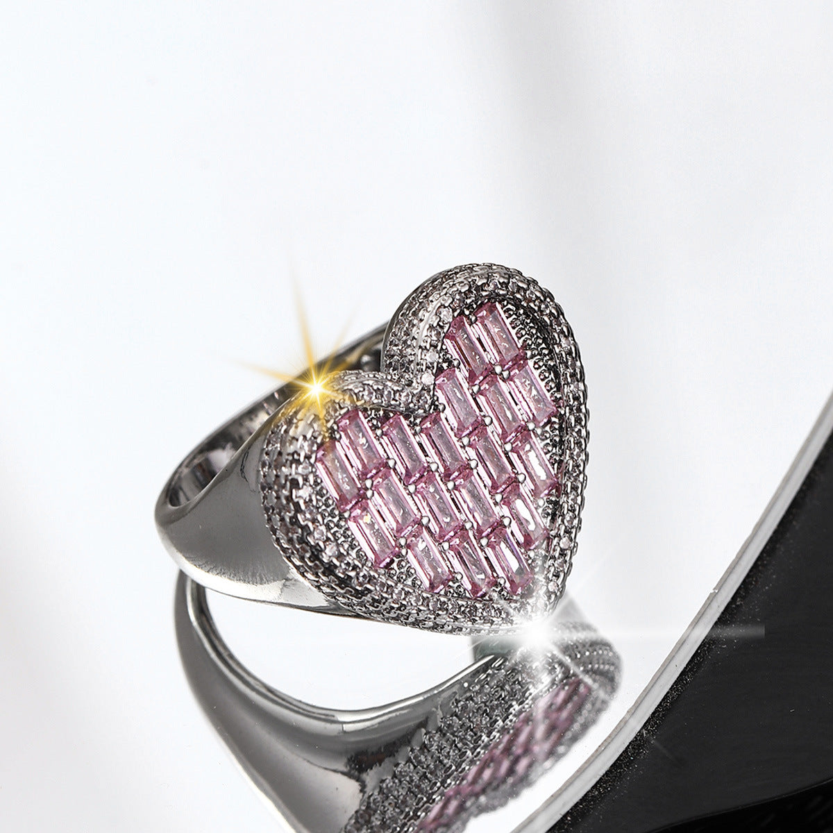 Heart design micro-inlaid zircon Hip Hop Ring