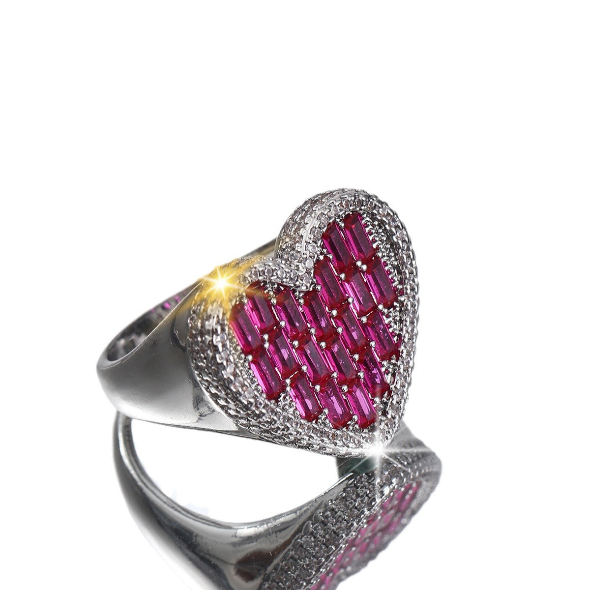 Heart design micro-inlaid zircon Hip Hop Ring