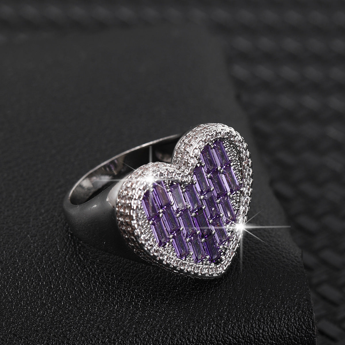 Heart design micro-inlaid zircon Hip Hop Ring